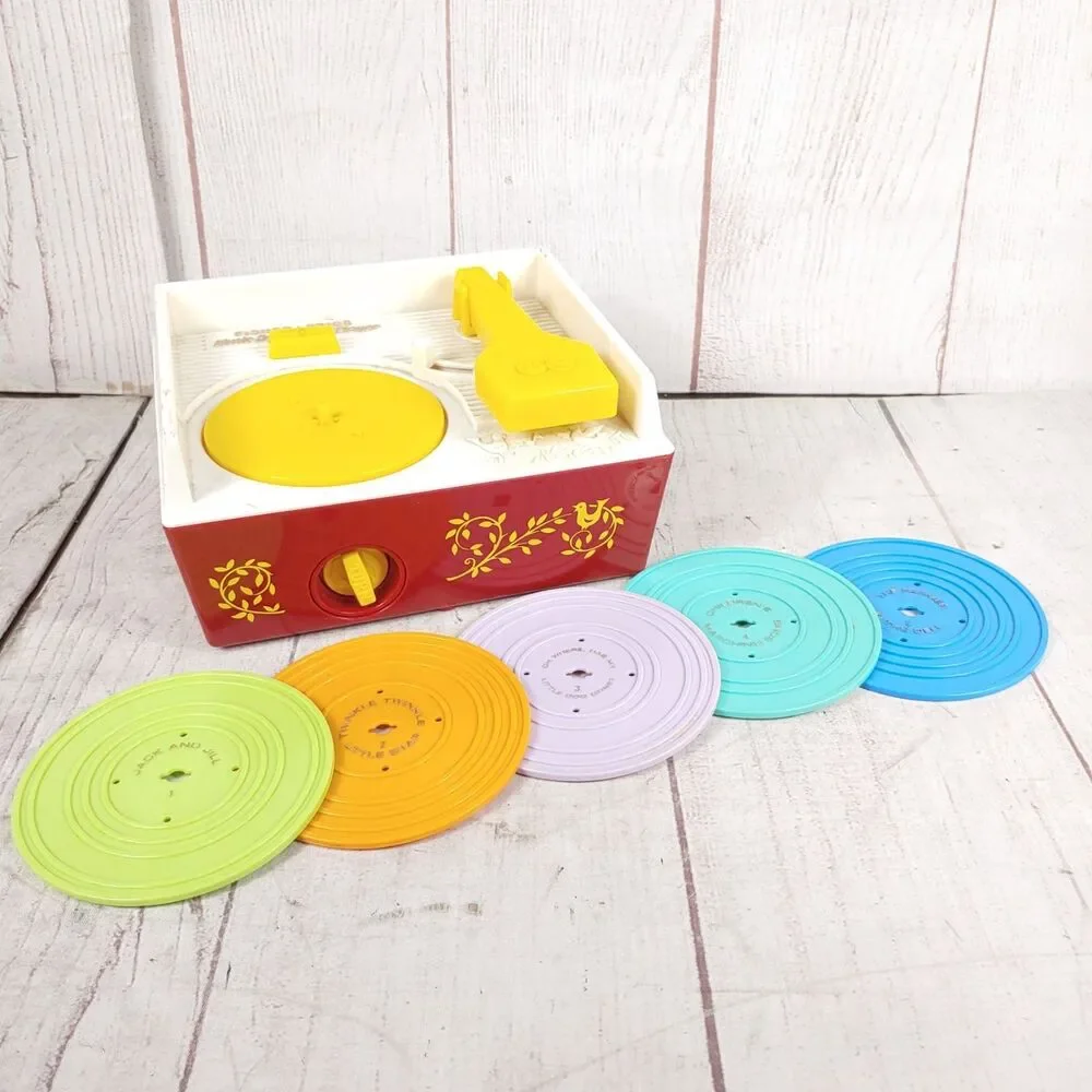 Vintage Fisher Price Music Box Record Player Classic Toy With 5 Discs USED